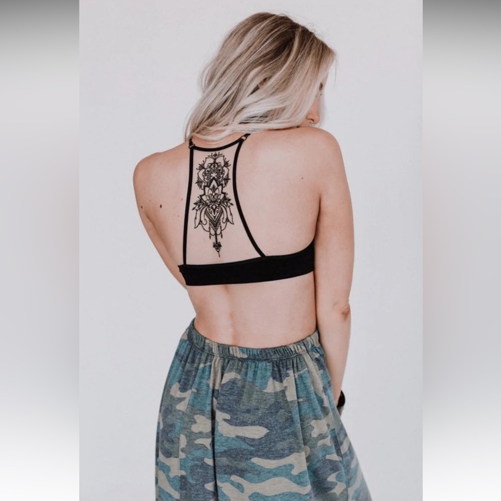 Ribbed Deep V Tattoo Illusion Bralette /Bra Top NWT